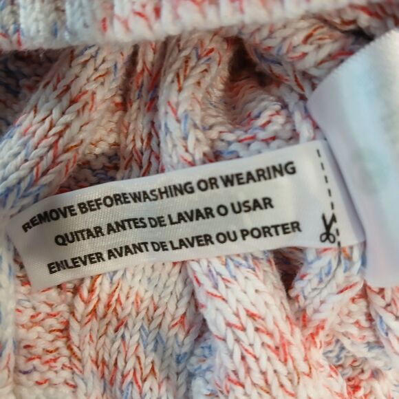 NEW J.CREW Factory Pullover Cableknit Sweater Red White Blue Americana Medium - Picture 15 of 15